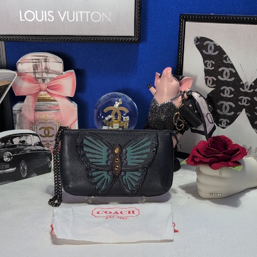 Coach 1941 Butterfly Applique Navy Leather Clutch/ Wristlet 🔥